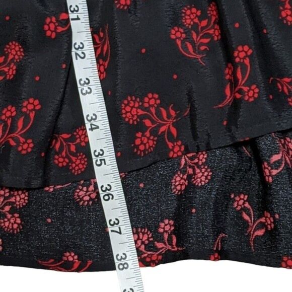 Loft LT garden split neck swing tiered ruffle dress long sleeve red blac… - Picture 5 of 10